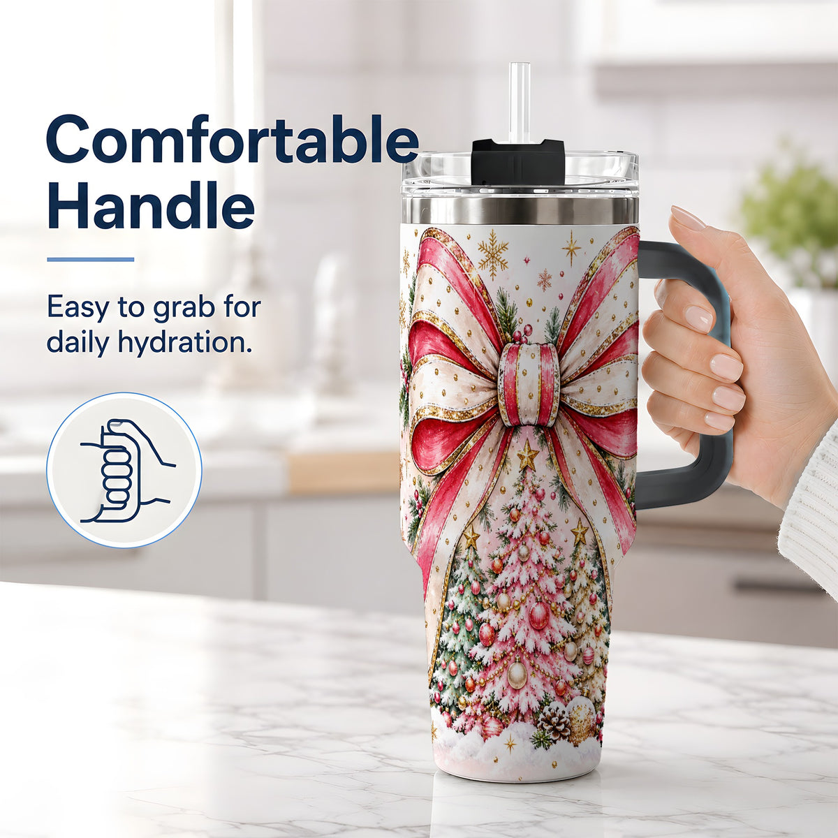 #pl[40oz|Black] Pink Christmas Bow 40oz Tumbler, Decorated Tree Large Drinkware