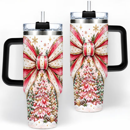 #pl[40oz|Black] Pink Christmas Bow 40oz Tumbler, Decorated Tree Large Drinkware