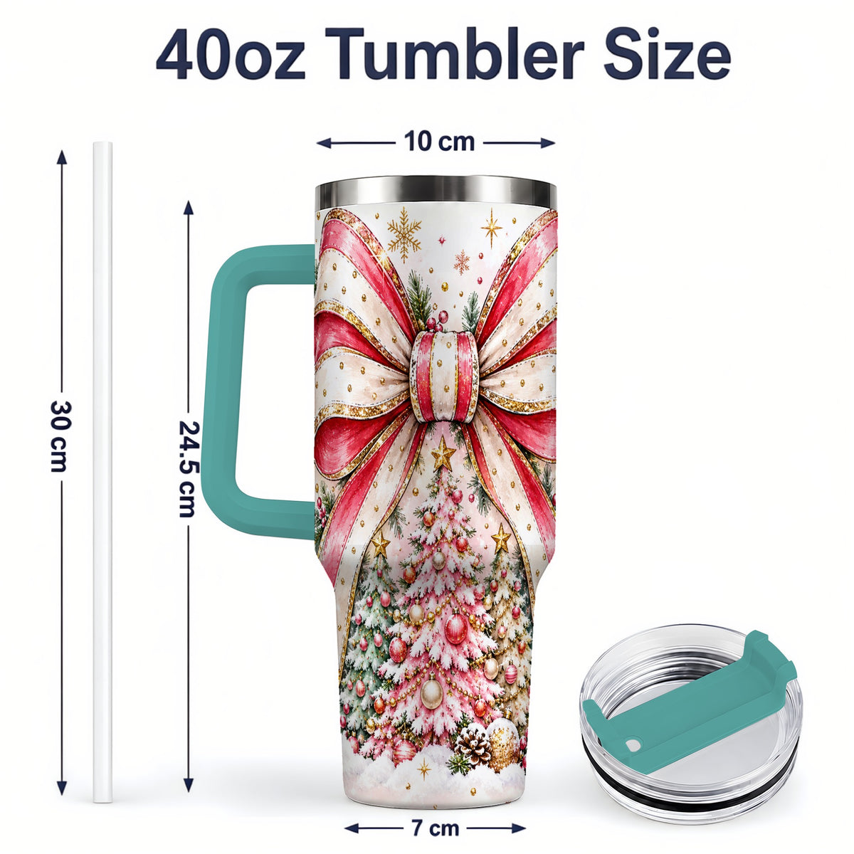 #pl[40oz|Green] Pink Christmas Bow 40oz Tumbler, Decorated Tree Large Drinkware