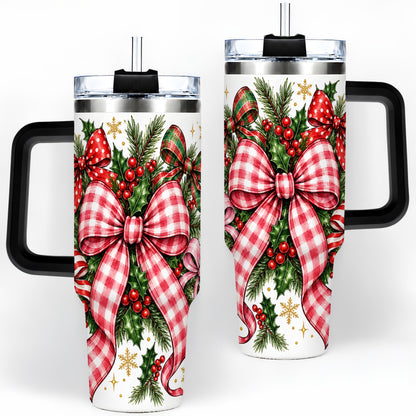 #pl[40oz|Black] Christmas Bow Wreath 40oz Tumbler, Plaid Holly Large Drinkware