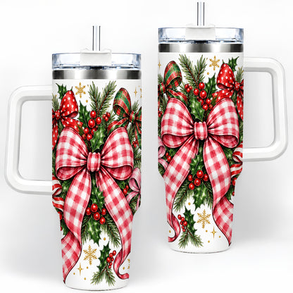 Christmas Bow Wreath 40oz Tumbler, Plaid Holly Large Drinkware