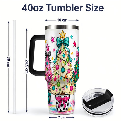 #pl[40oz|Black] Colorful Christmas Trees 40oz Tumbler, Bright Bow Large Drinkware
