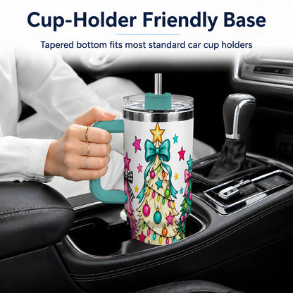 #pl[40oz|Green] Colorful Christmas Trees 40oz Tumbler, Bright Bow Large Drinkware