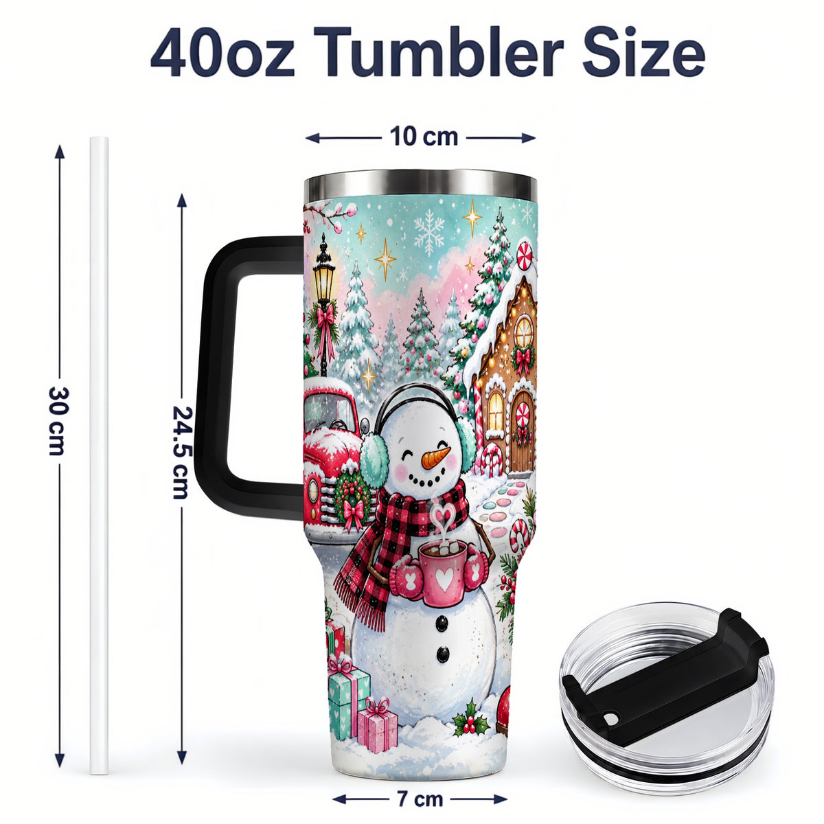 #pl[40oz|Black] Christmas Snowman 40oz Tumbler, Red Truck Winter Holiday Drinkware