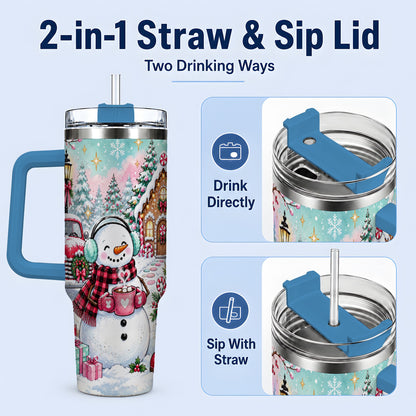 #pl[40oz|Blue] Christmas Snowman 40oz Tumbler, Red Truck Winter Holiday Drinkware
