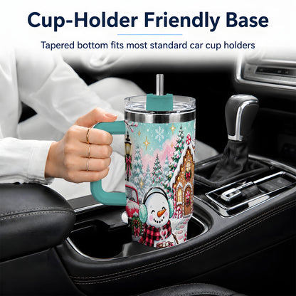#pl[40oz|Green] Christmas Snowman 40oz Tumbler, Red Truck Winter Holiday Drinkware