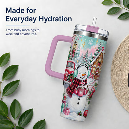 #pl[40oz|Pink] Christmas Snowman 40oz Tumbler, Red Truck Winter Holiday Drinkware