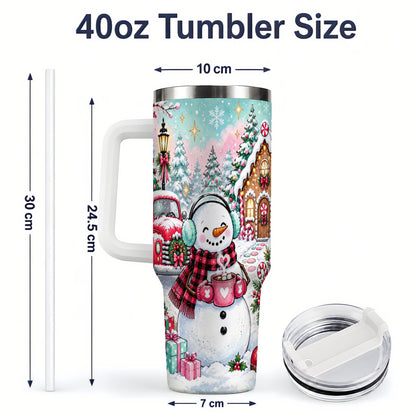 #pl[40oz|White] Christmas Snowman 40oz Tumbler, Red Truck Winter Holiday Drinkware