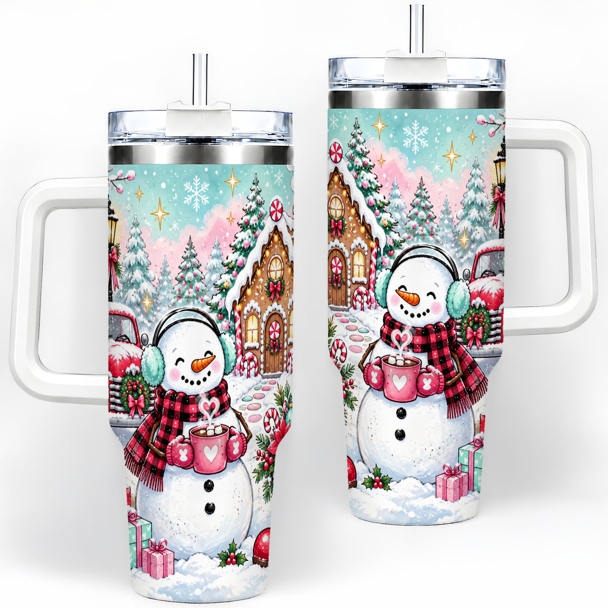 Christmas Snowman 40oz Tumbler, Red Truck Winter Holiday Drinkware