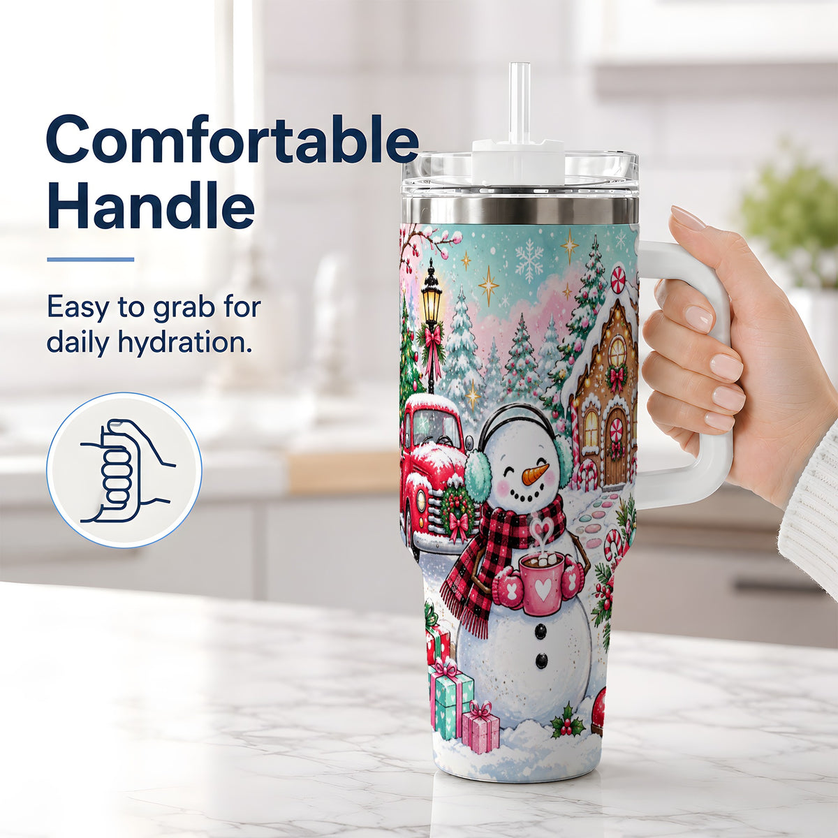 #pl[40oz|White] Christmas Snowman 40oz Tumbler, Red Truck Winter Holiday Drinkware