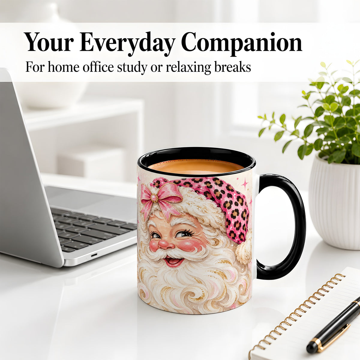 #pl[11oz|Black] Pink Leopard Santa Accent Mug, Ceramic Mug for Christmas Lovers