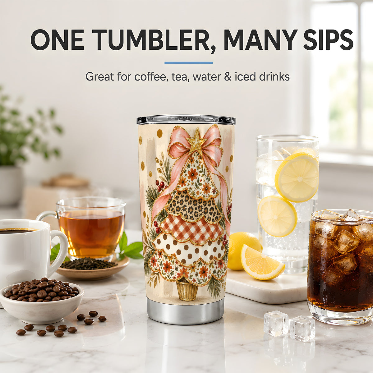 #pl[20oz|Steel] Patterned Christmas Tree Tumbler, 20oz Stainless Steel Tumbler