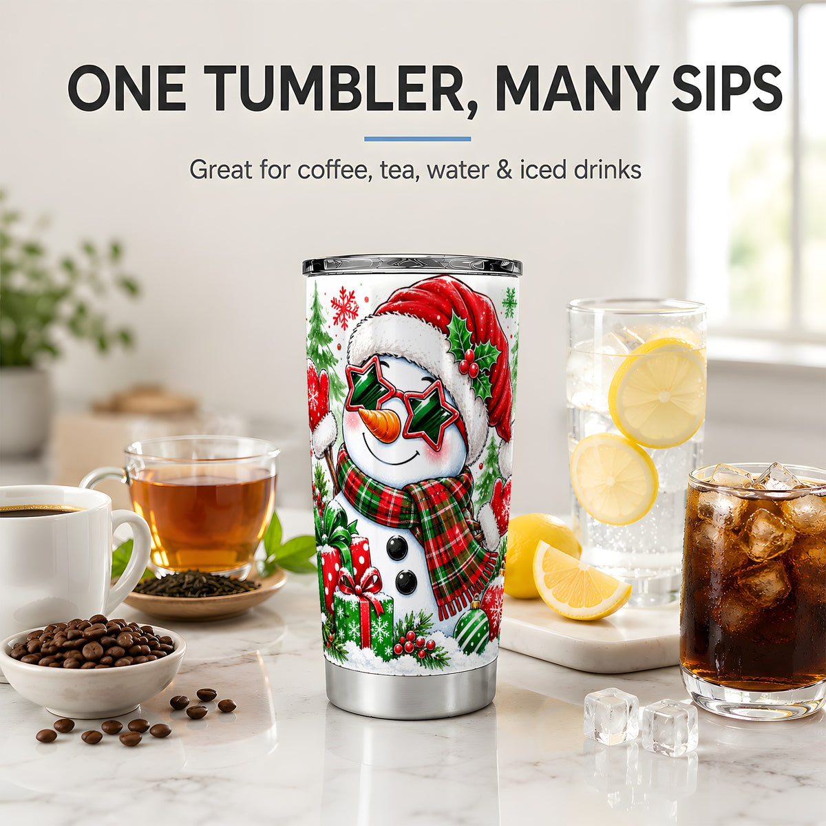 #pl[20oz|Steel] Festive Snowman Christmas Tumbler, 20oz Stainless Steel Tumbler
