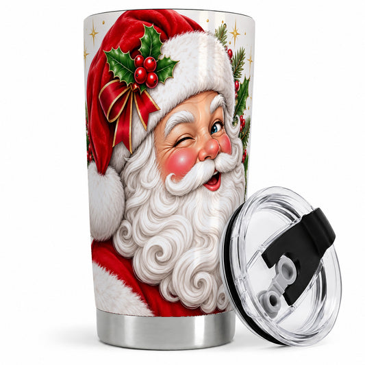 Winking Santa Christmas Tumbler, 20oz Stainless Steel Tumbler