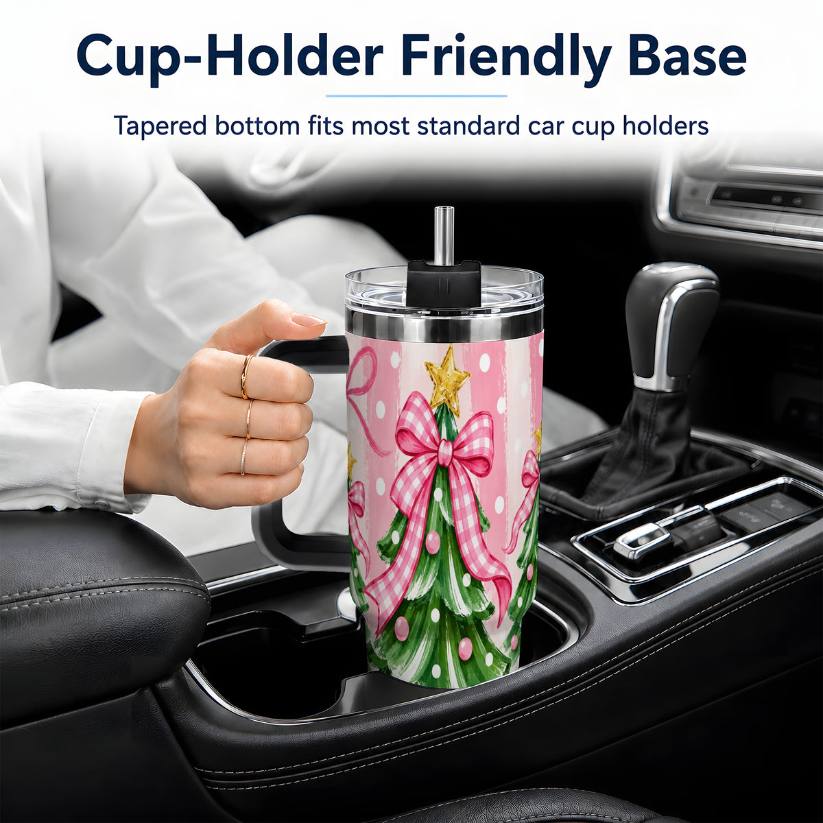 #pl[40oz|Black] Pink Gingham Christmas Tree Tumbler, 40oz Stainless Steel Tumbler