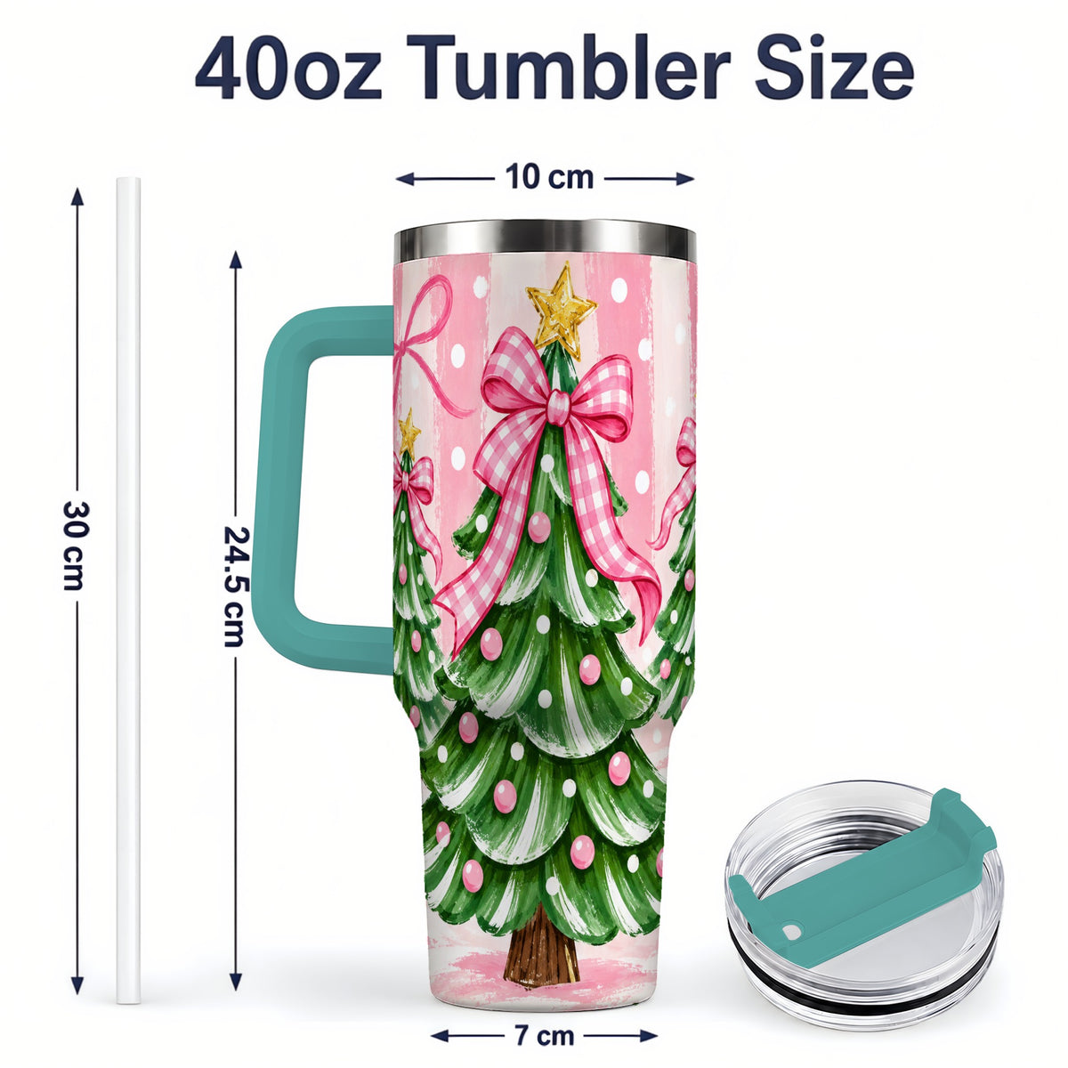 #pl[40oz|Green] Pink Gingham Christmas Tree Tumbler, 40oz Stainless Steel Tumbler