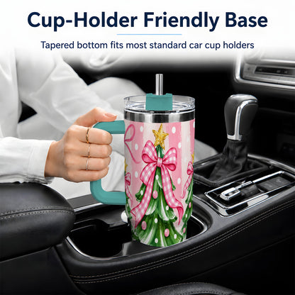 #pl[40oz|Green] Pink Gingham Christmas Tree Tumbler, 40oz Stainless Steel Tumbler