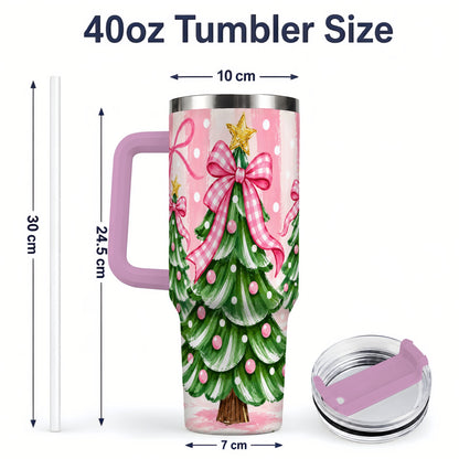 #pl[40oz|Pink] Pink Gingham Christmas Tree Tumbler, 40oz Stainless Steel Tumbler