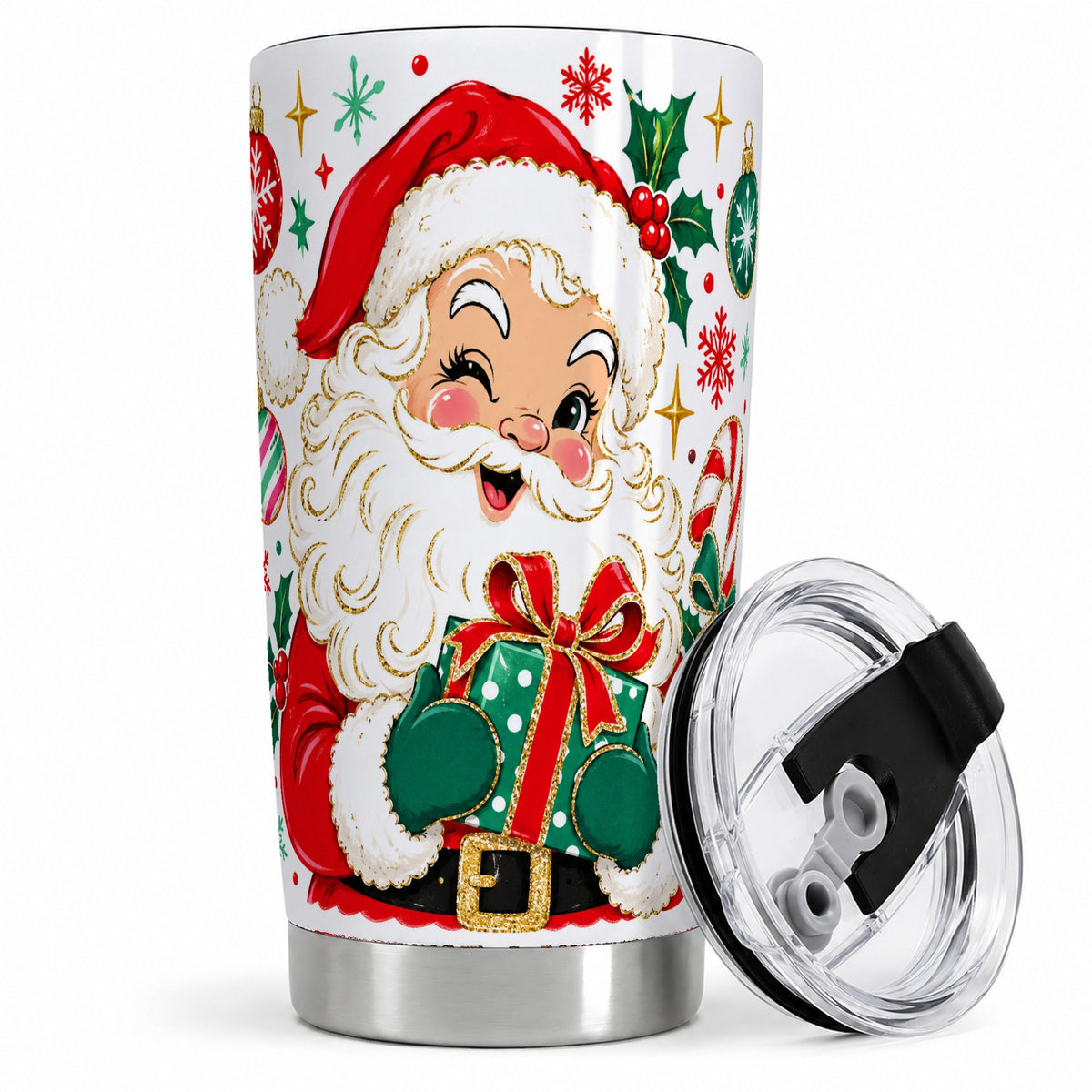 Santa Present Christmas Tumbler, 20oz Stainless Steel Tumbler