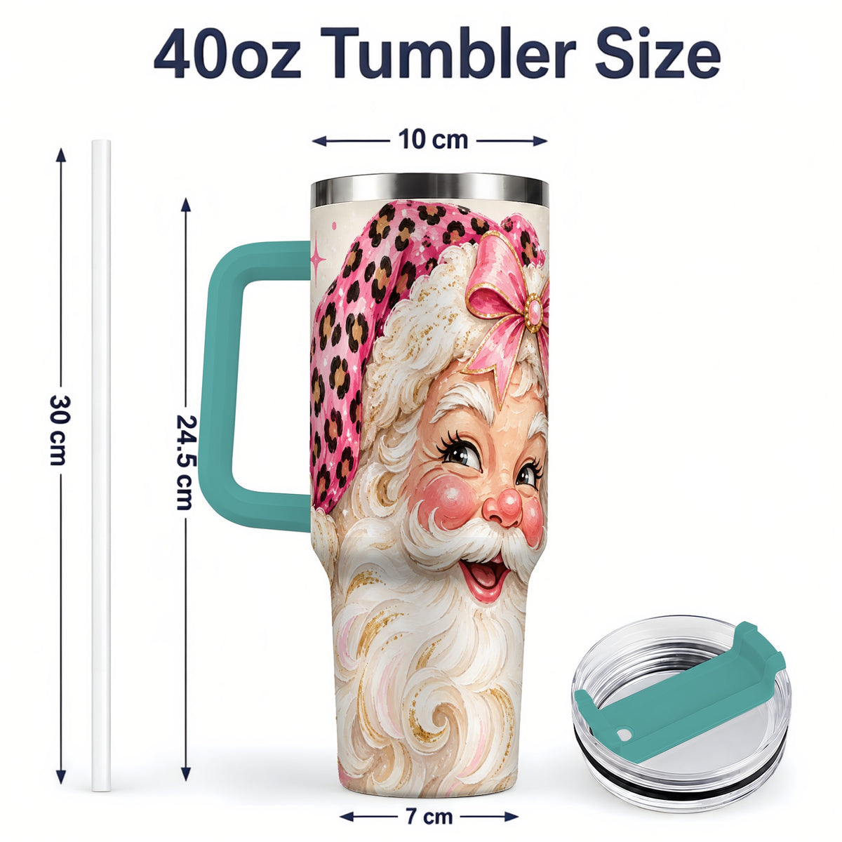 #pl[40oz|Green] Pink Leopard Santa Tumbler, 40oz Stainless Steel Tumbler for Christmas Fans