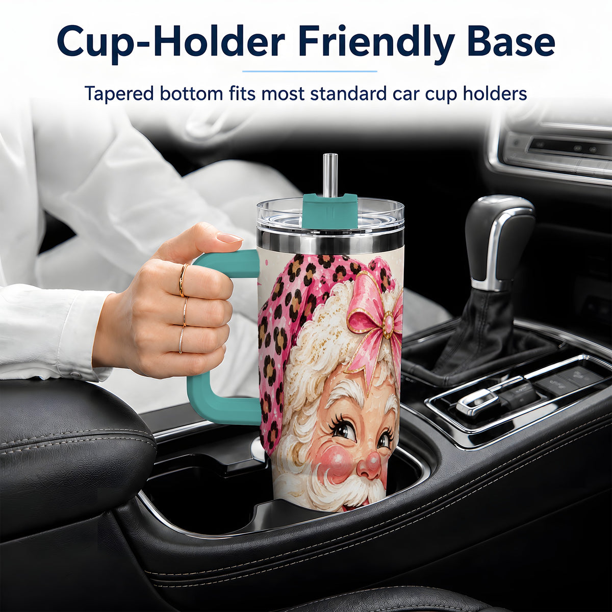 #pl[40oz|Green] Pink Leopard Santa Tumbler, 40oz Stainless Steel Tumbler for Christmas Fans