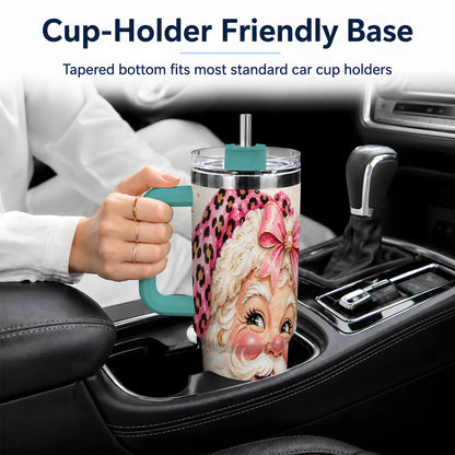 #pl[40oz|Green] Pink Leopard Santa Tumbler, 40oz Stainless Steel Tumbler for Christmas Fans
