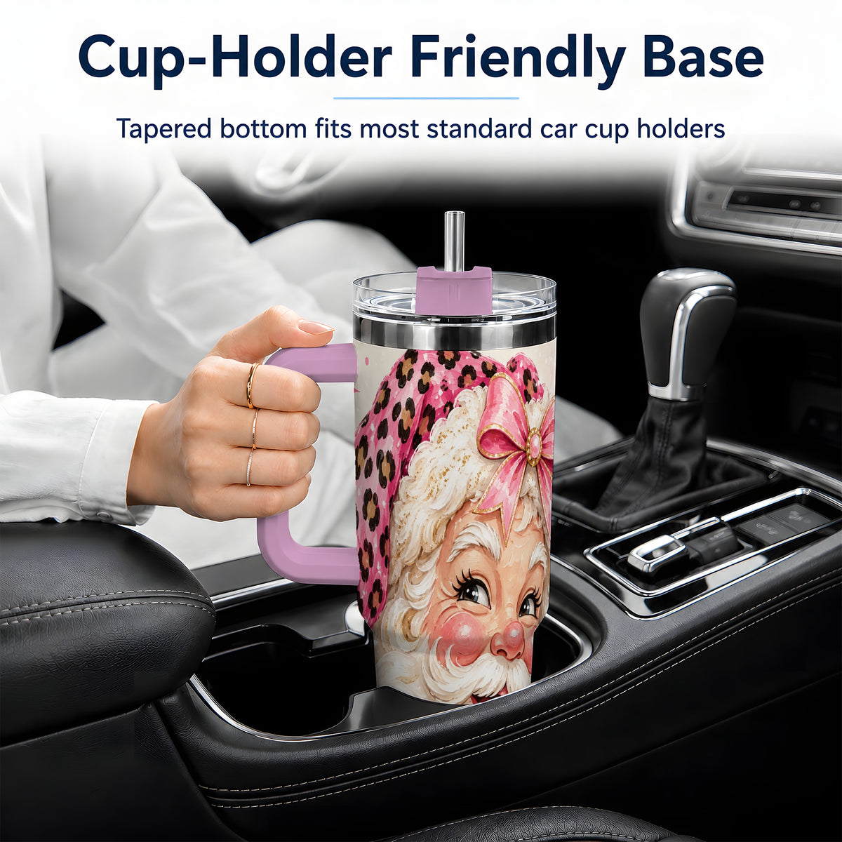 #pl[40oz|Pink] Pink Leopard Santa Tumbler, 40oz Stainless Steel Tumbler for Christmas Fans