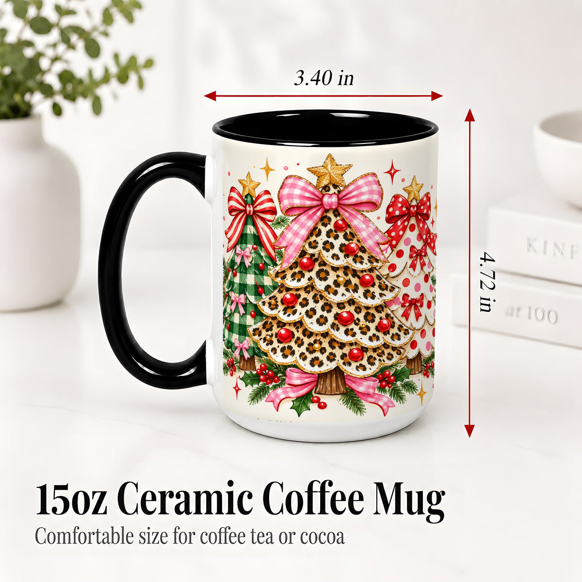 #pl[15oz|Black] Patterned Trio Christmas Tree Accent Mug, Ceramic Mug
