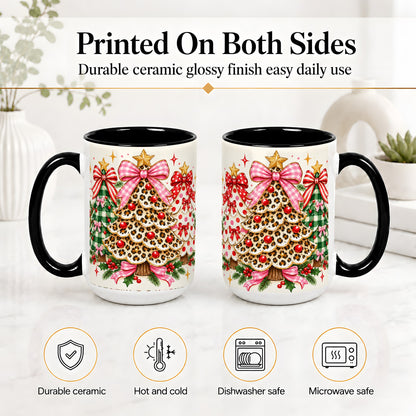 #pl[15oz|Black] Patterned Trio Christmas Tree Accent Mug, Ceramic Mug