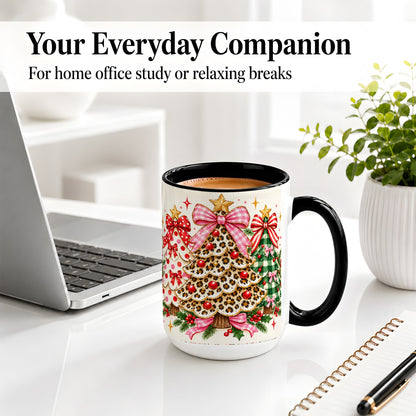#pl[15oz|Black] Patterned Trio Christmas Tree Accent Mug, Ceramic Mug