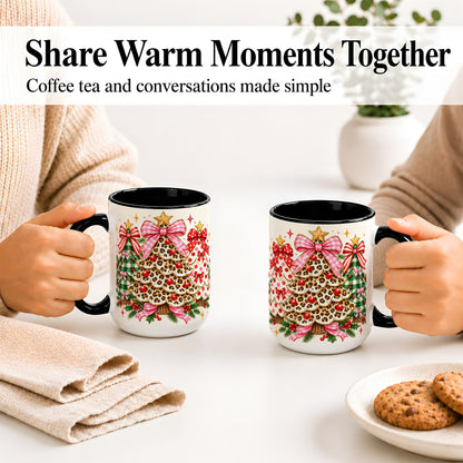 #pl[15oz|Black] Patterned Trio Christmas Tree Accent Mug, Ceramic Mug
