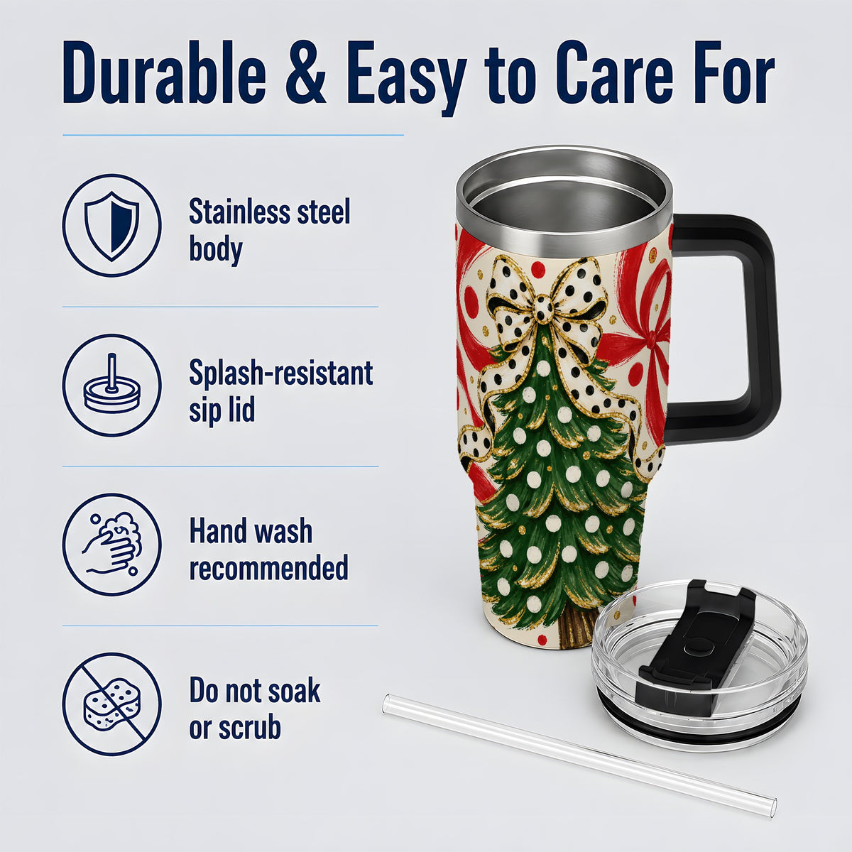 #pl[40oz|Black] Polka Dot Bow Christmas Tree Tumbler, 40oz Stainless Steel Tumbler
