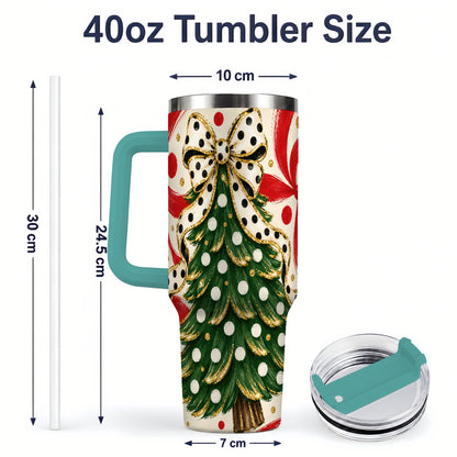 #pl[40oz|Green] Polka Dot Bow Christmas Tree Tumbler, 40oz Stainless Steel Tumbler