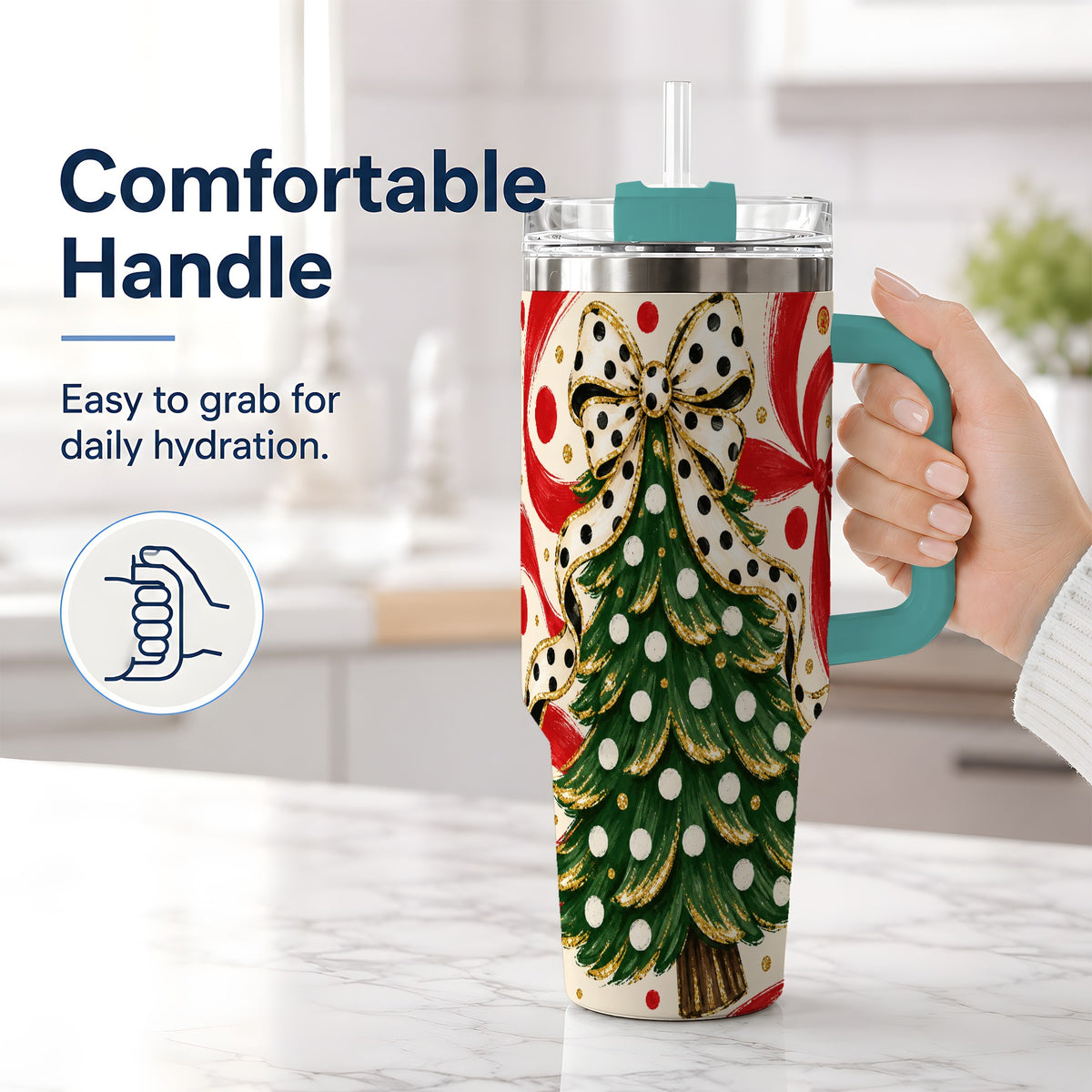 #pl[40oz|Green] Polka Dot Bow Christmas Tree Tumbler, 40oz Stainless Steel Tumbler