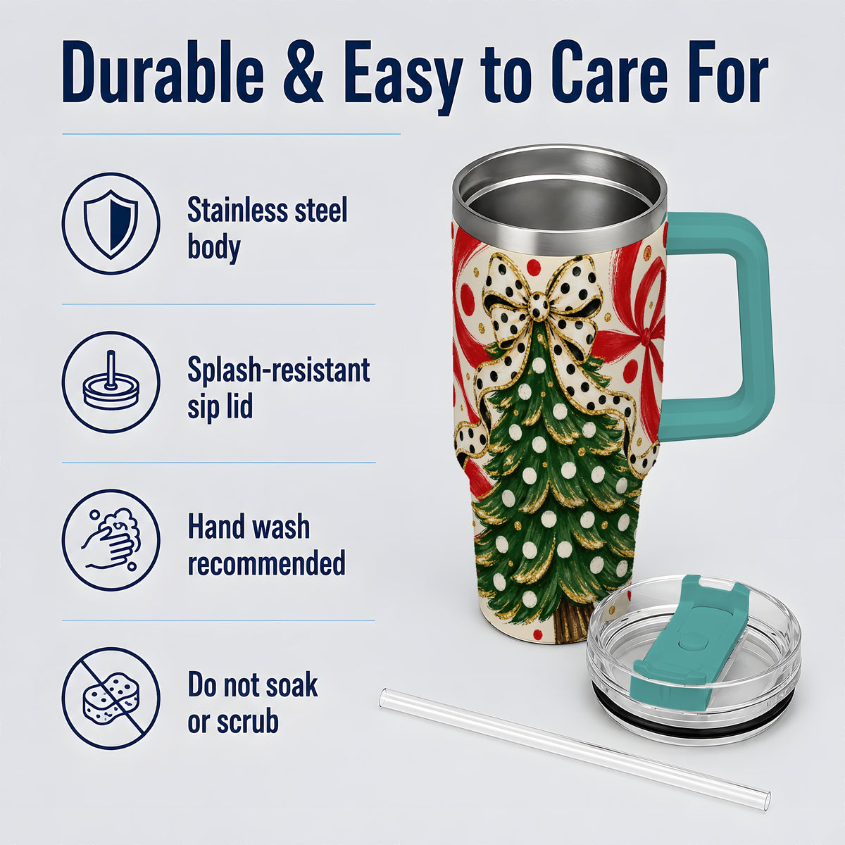 #pl[40oz|Green] Polka Dot Bow Christmas Tree Tumbler, 40oz Stainless Steel Tumbler