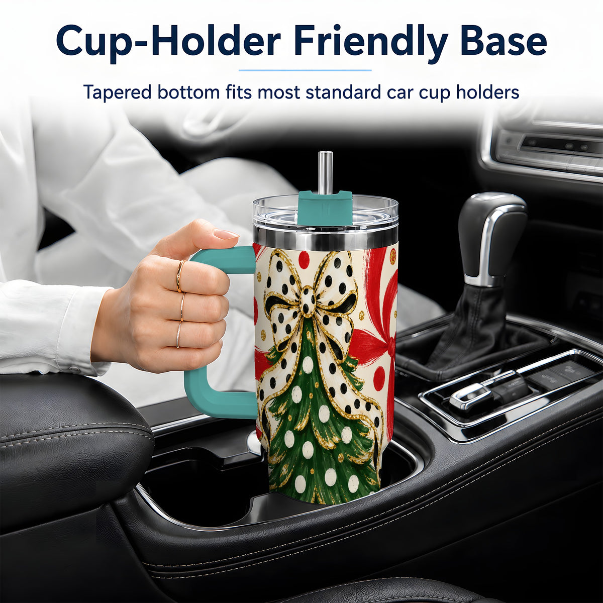 #pl[40oz|Green] Polka Dot Bow Christmas Tree Tumbler, 40oz Stainless Steel Tumbler