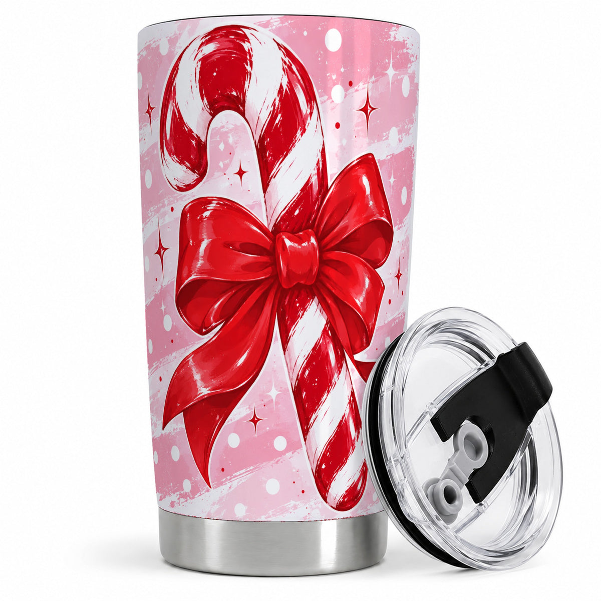 Candy Cane Bow 20oz Tumbler, Red Pink Christmas Holiday Drinkware