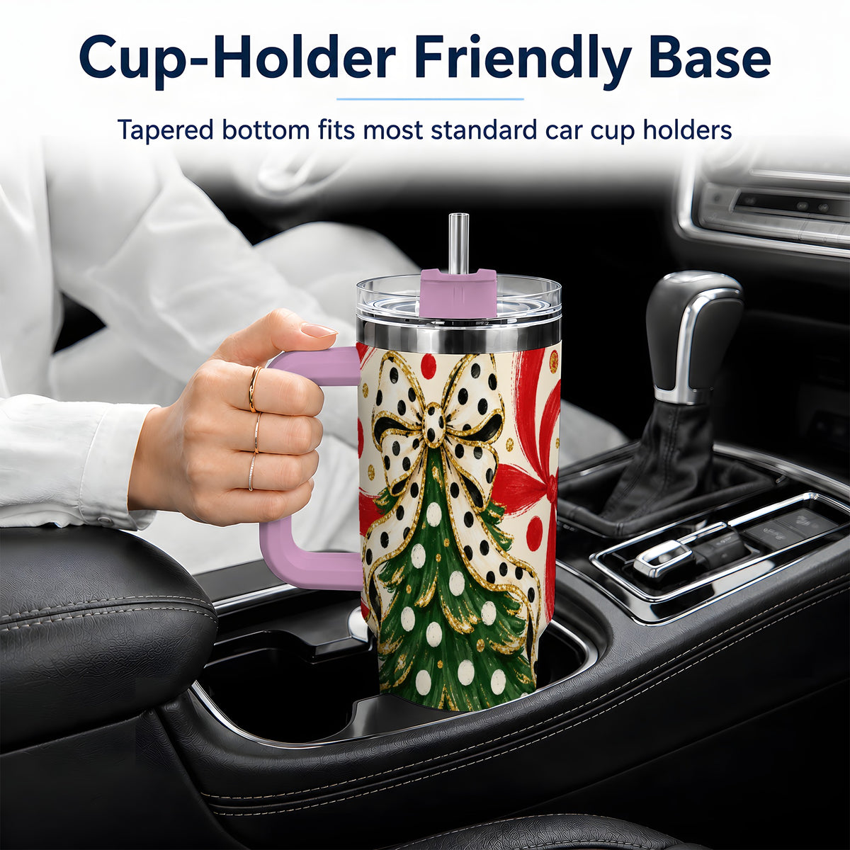#pl[40oz|Pink] Polka Dot Bow Christmas Tree Tumbler, 40oz Stainless Steel Tumbler