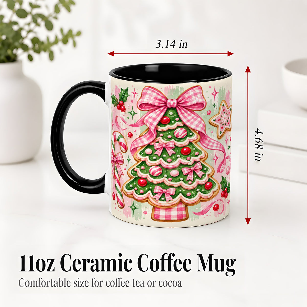 #pl[11oz|Black] Gingerbread Christmas Tree Accent Mug, Ceramic Mug for Holiday Fans
