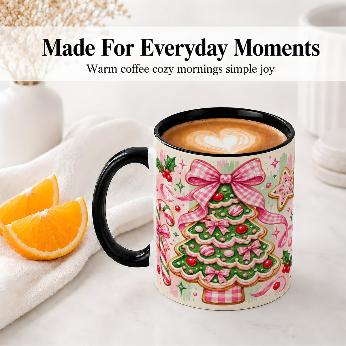 #pl[11oz|Black] Gingerbread Christmas Tree Accent Mug, Ceramic Mug for Holiday Fans
