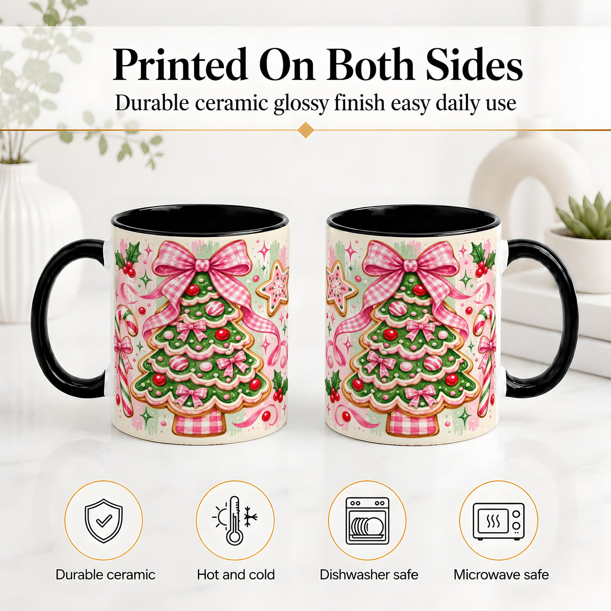 #pl[11oz|Black] Gingerbread Christmas Tree Accent Mug, Ceramic Mug for Holiday Fans