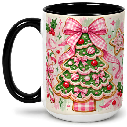 #pl[15oz|Black] Gingerbread Christmas Tree Accent Mug, Ceramic Mug for Holiday Fans
