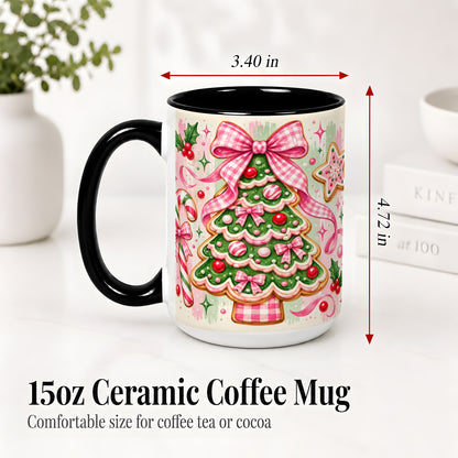 #pl[15oz|Black] Gingerbread Christmas Tree Accent Mug, Ceramic Mug for Holiday Fans