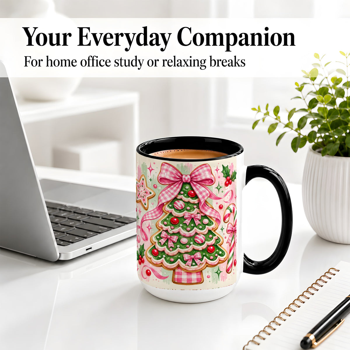 #pl[15oz|Black] Gingerbread Christmas Tree Accent Mug, Ceramic Mug for Holiday Fans