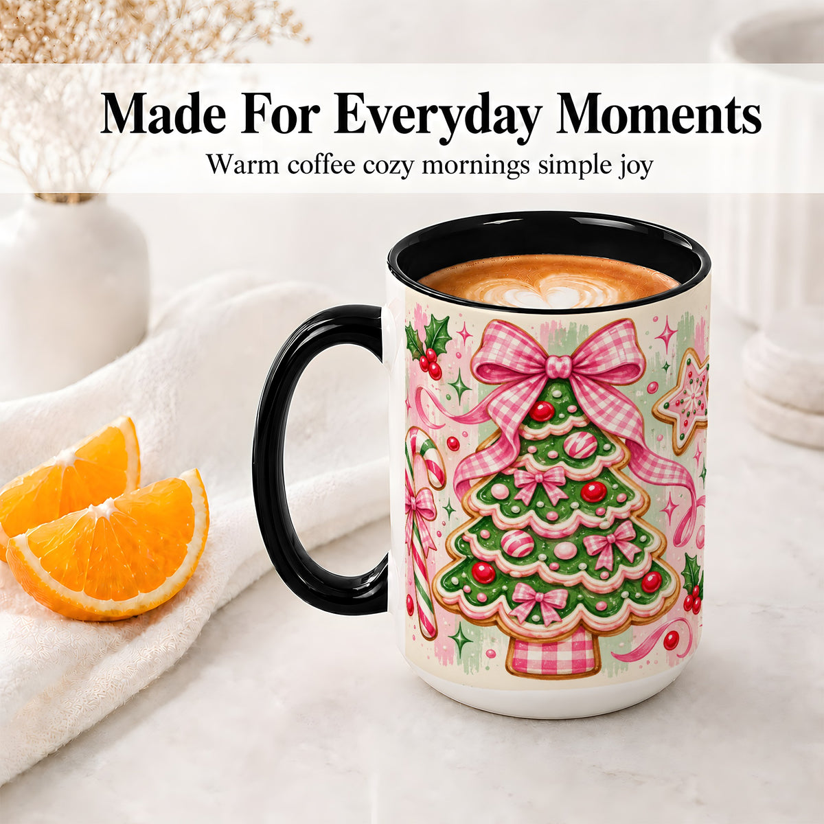 #pl[15oz|Black] Gingerbread Christmas Tree Accent Mug, Ceramic Mug for Holiday Fans