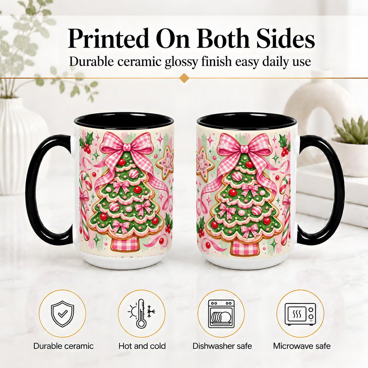 #pl[15oz|Black] Gingerbread Christmas Tree Accent Mug, Ceramic Mug for Holiday Fans