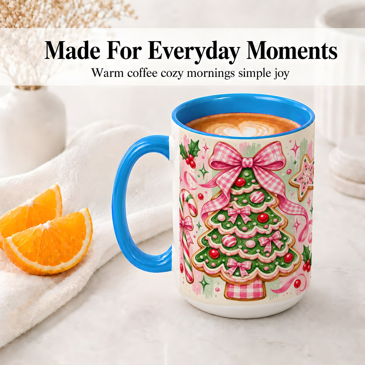 #pl[15oz|Blue] Gingerbread Christmas Tree Accent Mug, Ceramic Mug for Holiday Fans