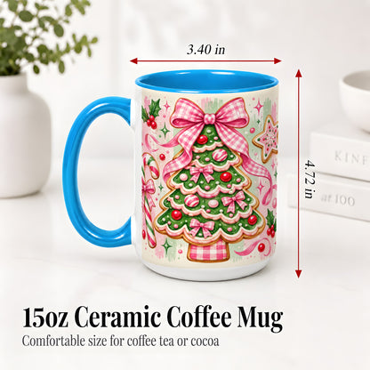 #pl[15oz|Blue] Gingerbread Christmas Tree Accent Mug, Ceramic Mug for Holiday Fans