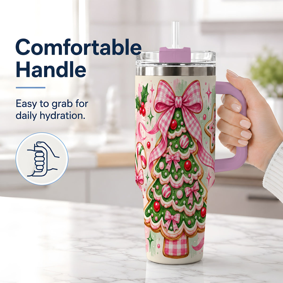 #pl[40oz|Pink] Gingerbread Christmas Tree Tumbler, 40oz Stainless Steel Tumbler