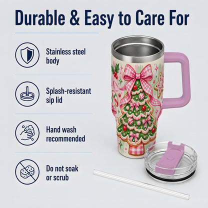 #pl[40oz|Pink] Gingerbread Christmas Tree Tumbler, 40oz Stainless Steel Tumbler